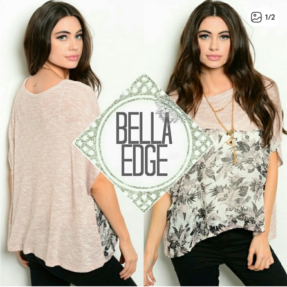 Pink and White Floral Print Knit Top
